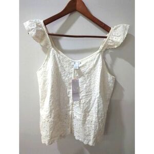 Design History Cream Ruffle Eyelet Top NWT